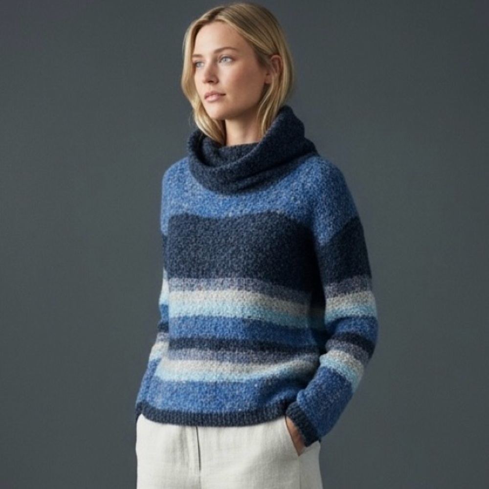 🌻NEW w.tag Knitizen Blue Striped Chunky Cozy  Warm Cowl Neck Sweater Size S